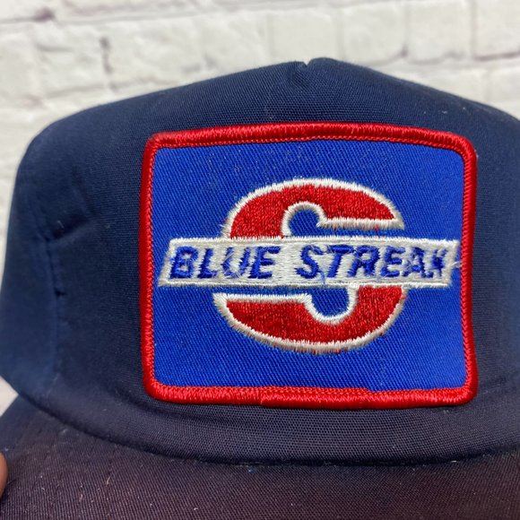 Vintage Trucker Hat Foam Cap Snapback Navy Blue Blue Streak Patch DISCOLORATION - Picture 6 of 12